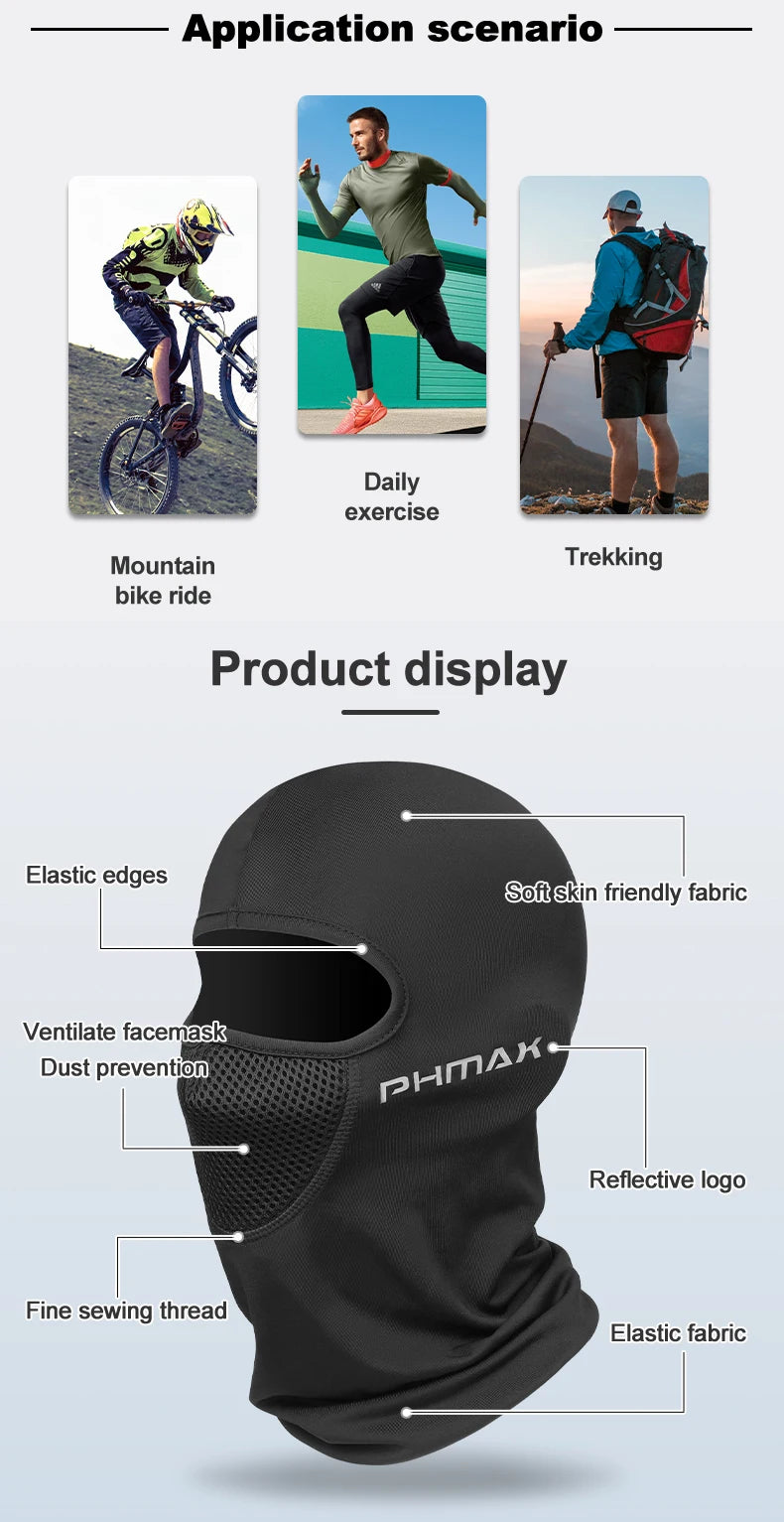 PHMAX Balaclava Bike Head Cover Summer Men Women Ski Mask Full Face Mask Hiking Cycling Camping Hunting Military Airsoft Cap