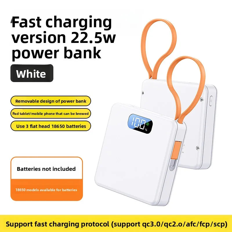 10W PD 22.5W Fast Charge Power Bank Case 3x18650 Solderless DIY Battery Box USB Type C PD3.0 QC4.0 Shell With Charging Cable