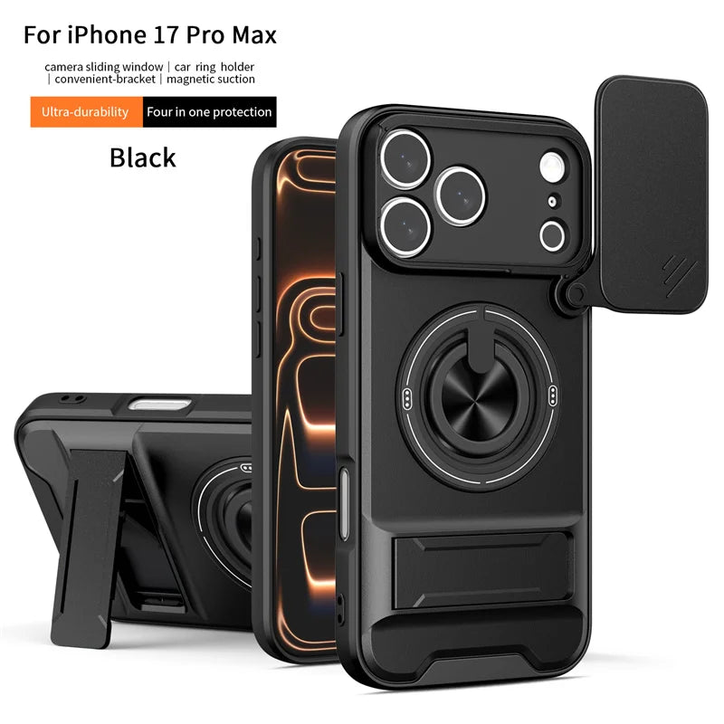 Armor Funda For iPhone 17 Pro Max Case Magnetic Ring Stand Lens Protect Coque For iPhone17 Pro 17Pro Max Wireless Charging Cover