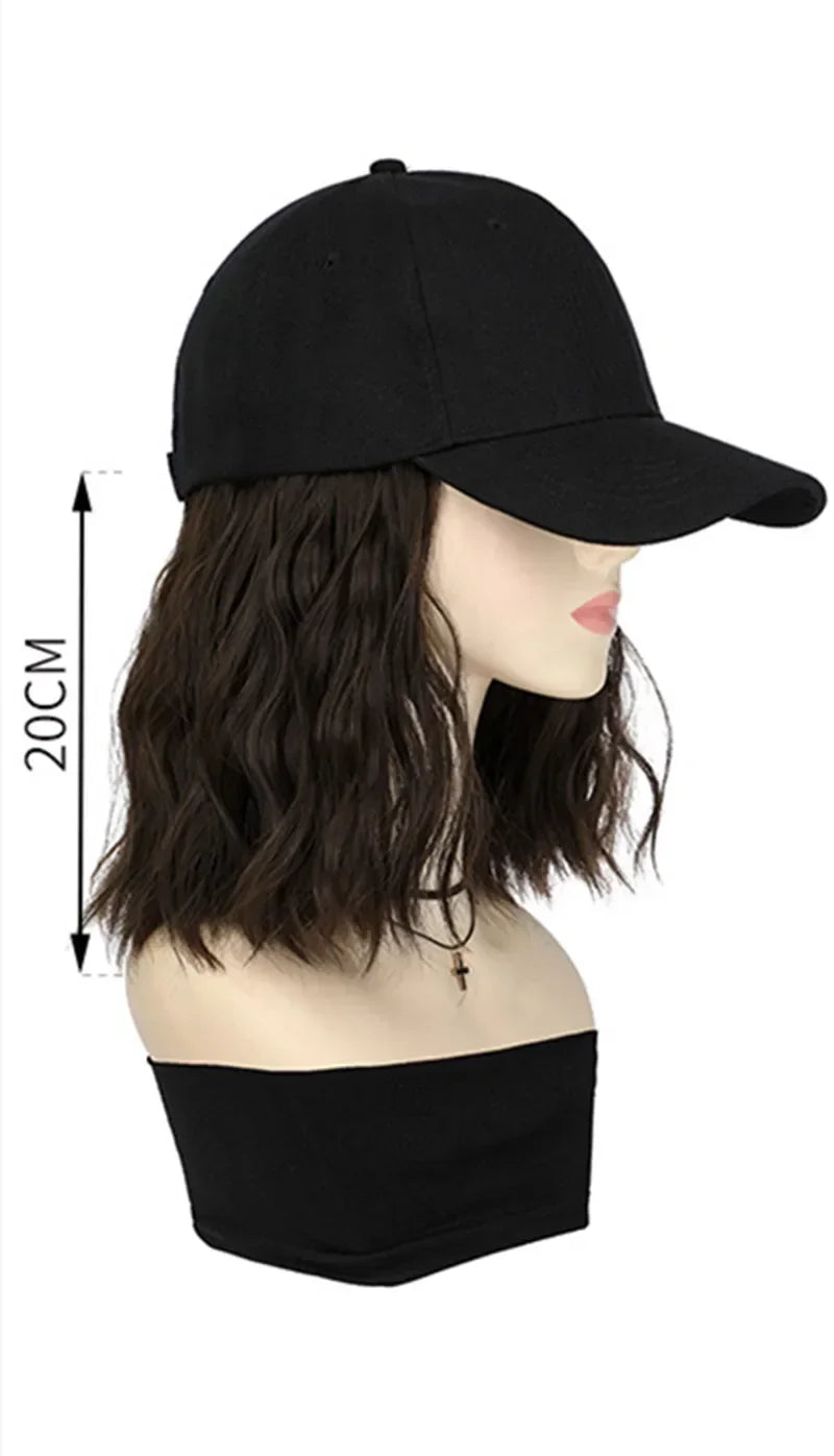 New Fashion Hat Hair Extensions Medium Long Ladies Curly Wigs Hats Connected Head Cover Synthetic Peaked Cap Wig For Women