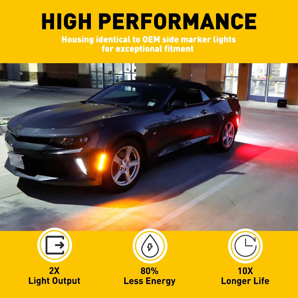 2/4Pcs LED Bumper Side Smoked Marker Light for Chevy Camaro 2010 2011 2012 2013 2014 2015 Yellow Red Front Rear LED Fender Lamps
