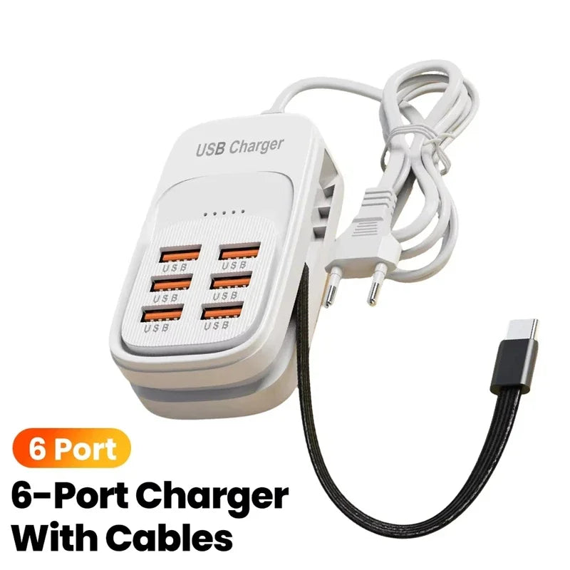 New USB Charger 6-in-1 Power Strip Desktop Charging Station With Fast Charging Cord EU US Plug USB/C HUB Adapter Socket 3PD 3USB