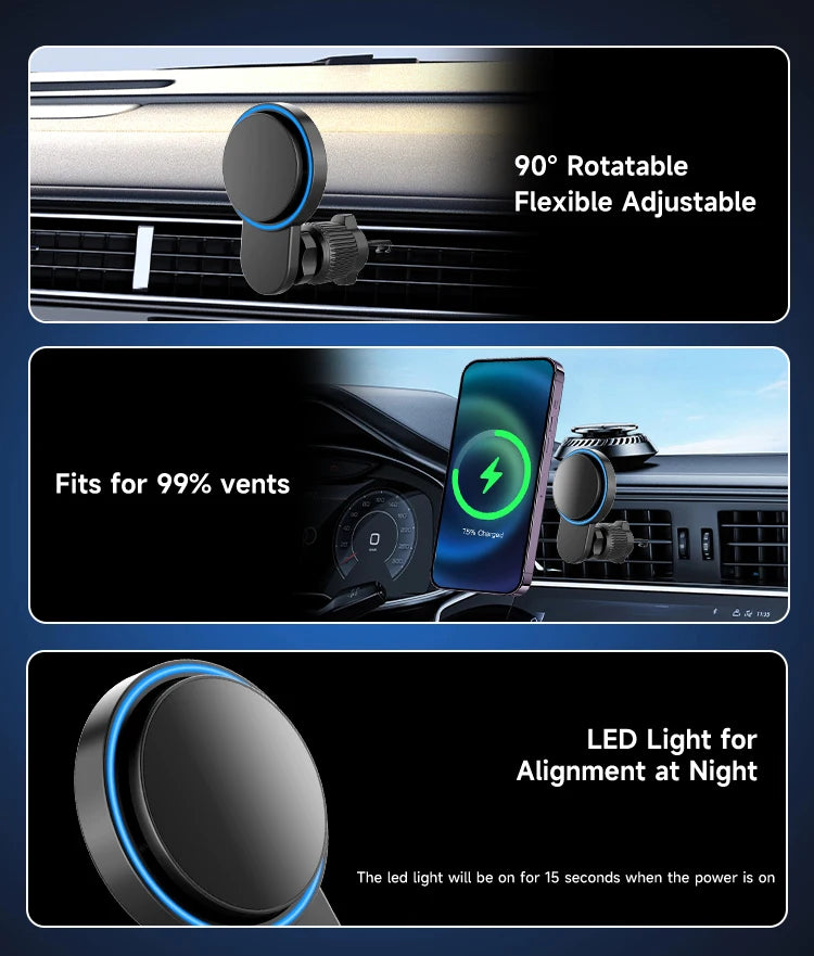 Magnetic Wireless Car Charger Mount 30W Fast Charging Air Vent Phone Holder Stand for iPhone 17 16 15 14 13 12 Pro Max Plus Safe