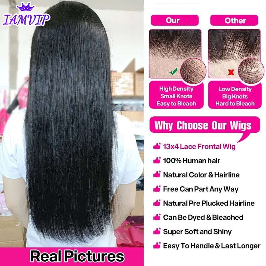 250% 360 Full Lace 13x6 HD Lace Frontal Wig for Women 13x4 Frant Silky Straight Remy Human Hair Dark Black Glueless Pre Plucked