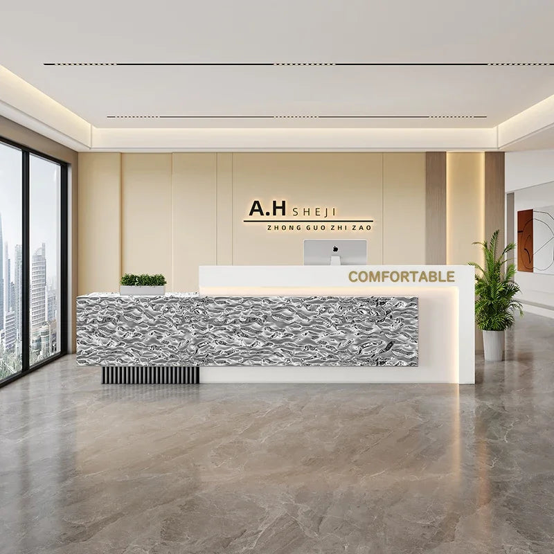 Luxury European Reception Desks Trendy Simple Unique Reception Desk Quality Elegant Comptoir Magasin Commercial Furniture