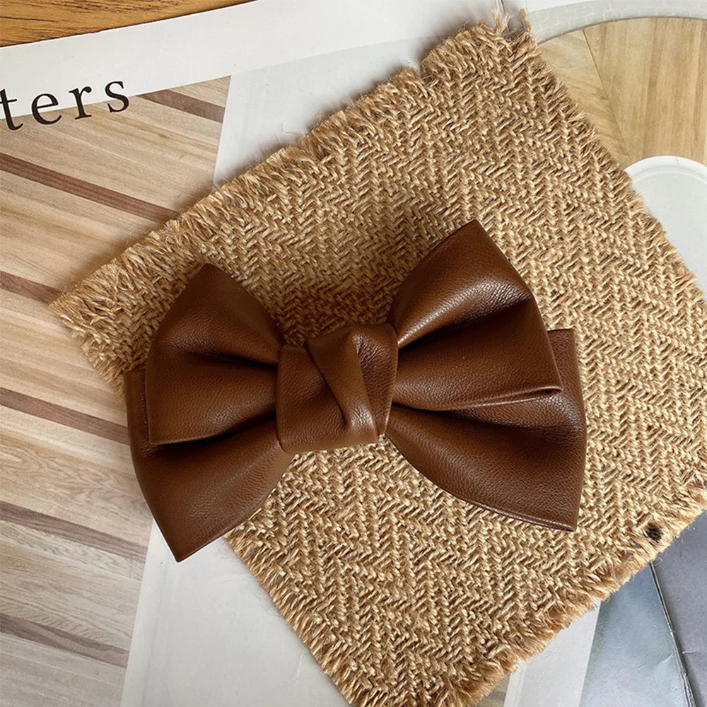 Accessories Hair Ornament Solid Color PU Leather Girls Duckbill Clips Headwear Bow Hairpin Spring Clips Hair Clips