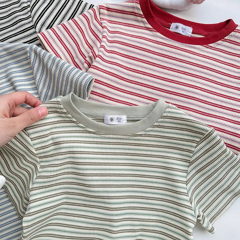 Children's Short Sleeve Boys Girls Summer New Striped T-shirt Baby Thin Bottoming Shirt Casual Wear