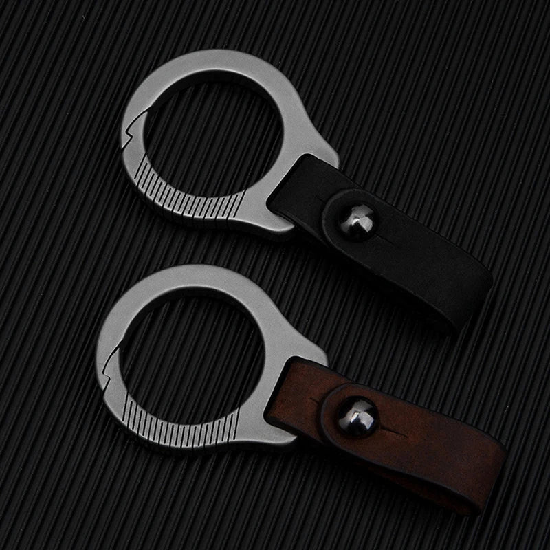 Titanium Alloy Cowhide Leather Keychain Waist Belt Buckle Carabiner Car Key Holder High-end Gifts For Men Women