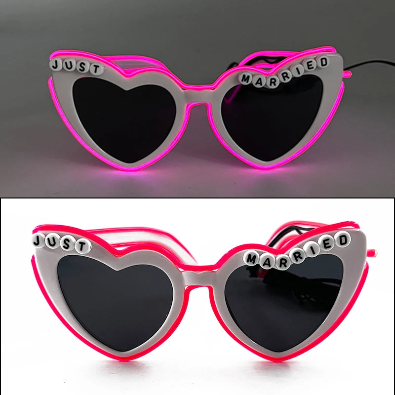 LED Just Married Glasses Wedding Bride To Be Surprise Gift Couple Glasses Souvenirs Glowing Heart Glasses Married Sunglasses