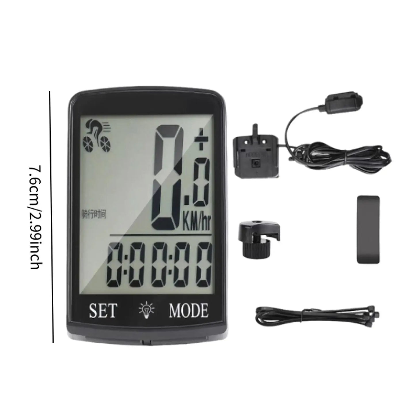 Bike Computer with 3'' Large LCD Display Compact Cycling Computer Odometer