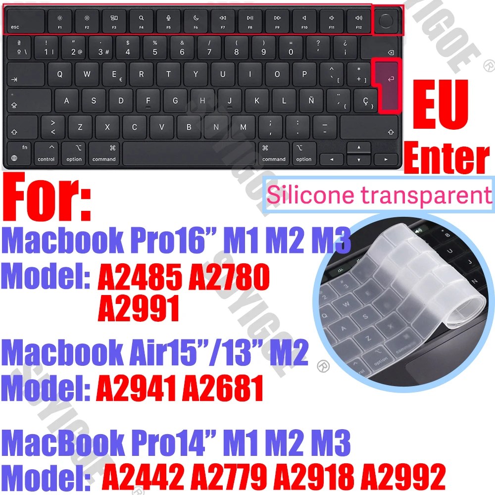 Silicone Keyboard Cover Skin for all models MacBook Air/Pro13“14”15“16” M1 M2 M3 Chip Model A2918 A2991 A2338 A2337 A2681 US&amp;EU