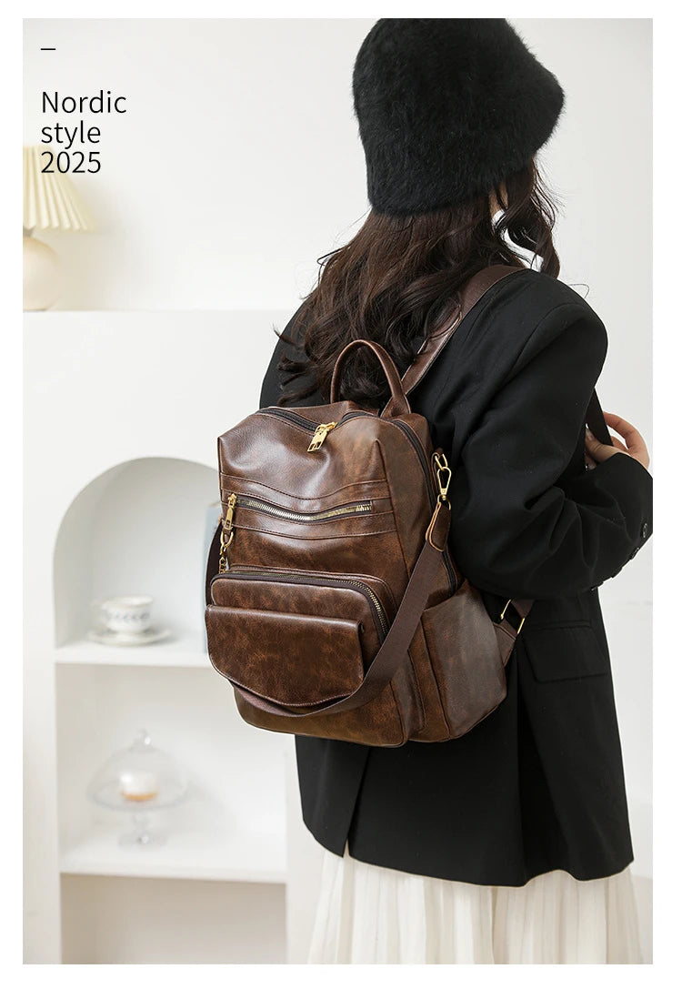 Backpack Purse for Women pu Large LadiesFashion Tassel Pu Leather Travel Backpack Purse Designer Ladies Shoulder Bags Waterproof