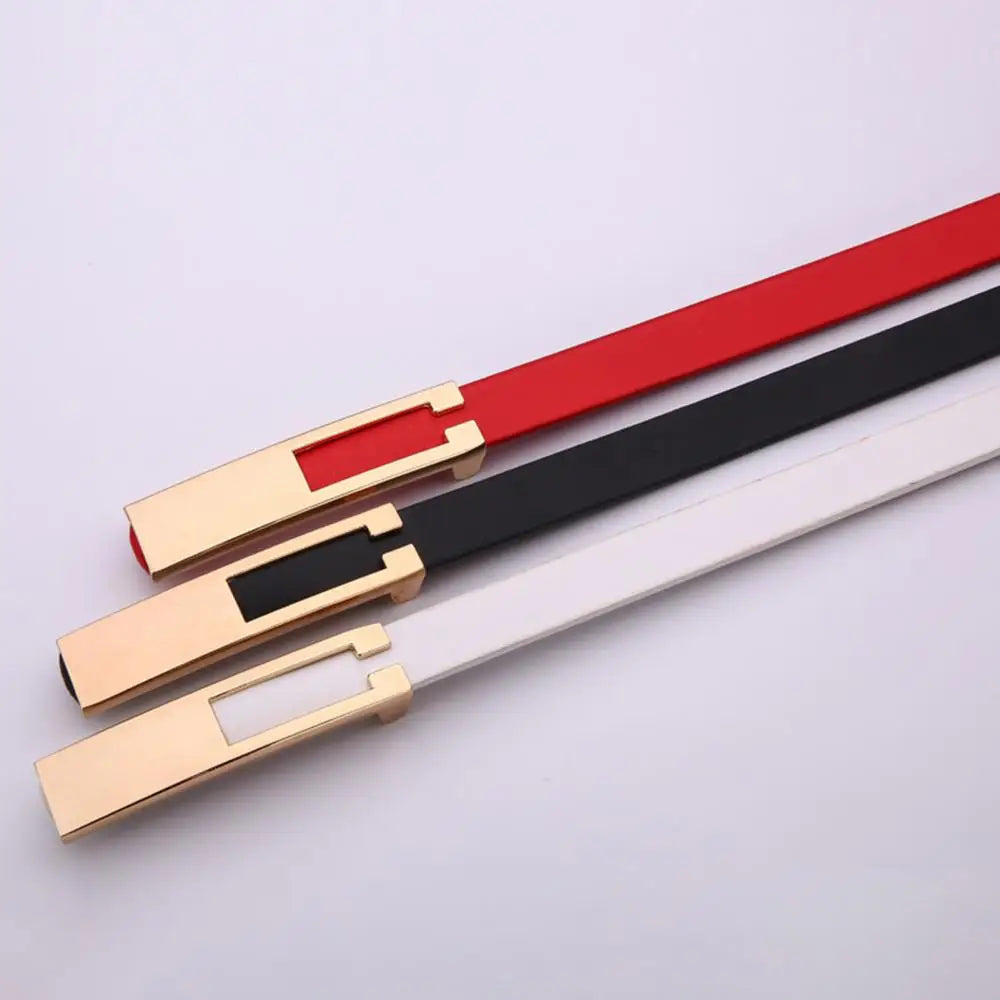 Waistband Accessories Women Faux Leather Belt Strap Slim Metal Buckle Dress Accessories