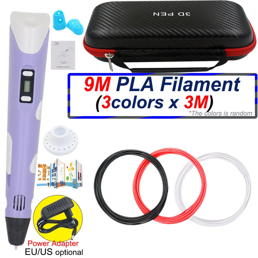 Surprising Children's 3D Printing Pen Set with LCD Display,Power adapter,Travel Case,PLA Filament,Kids Birthday Christmas Gift