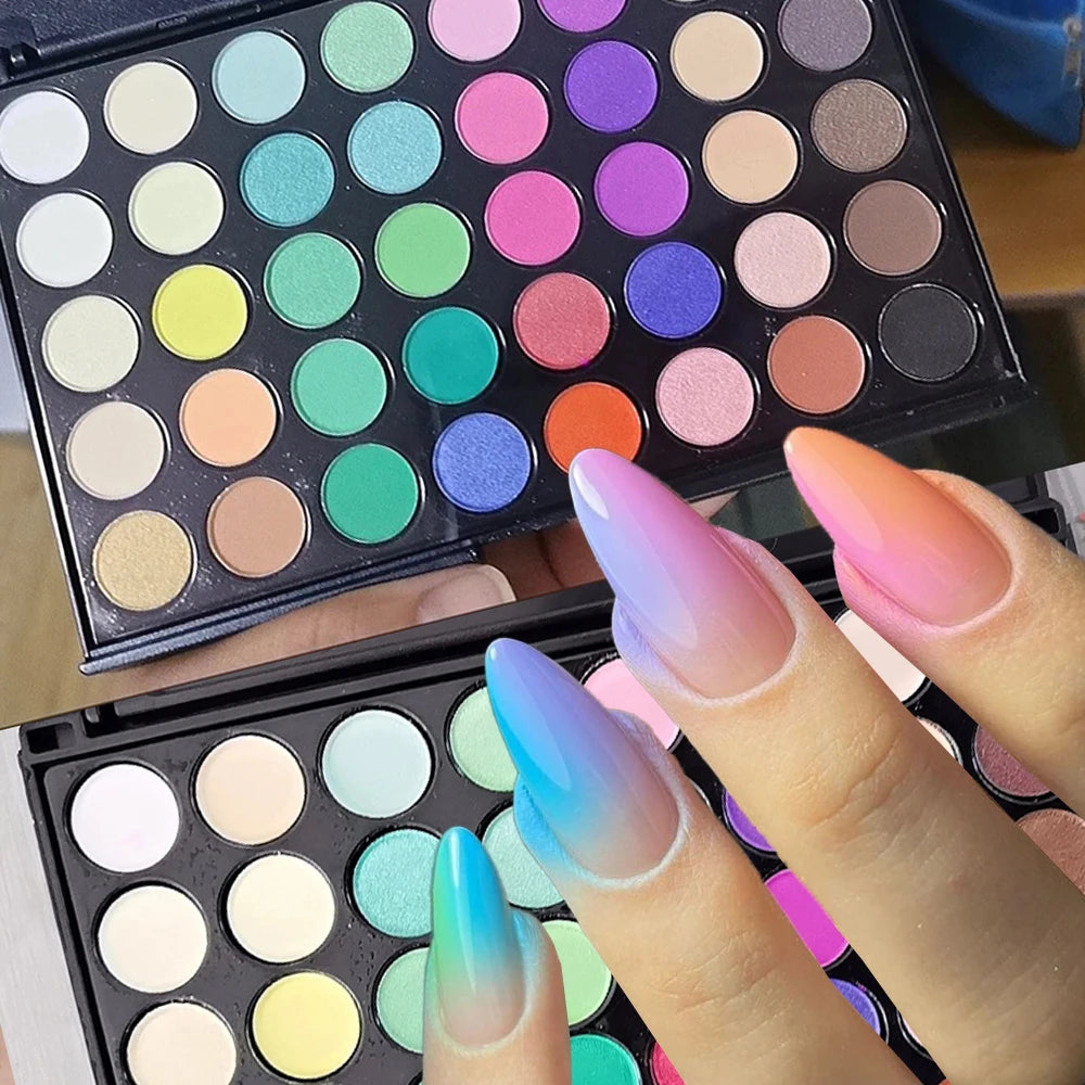 40-Colors Nail Eyeshadow Palette Solid Gradient Nail Art Rubbing Powder - Highly Pigmented Shimmer Makeup Palette Matte Nail Dec