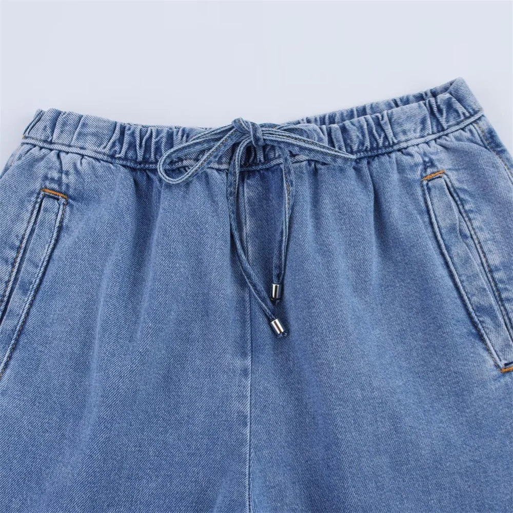 Women's Versatile Denim Long sleeved Short Shirt Top Long pants Set Spring/Summer New Product Casual Women's Wear