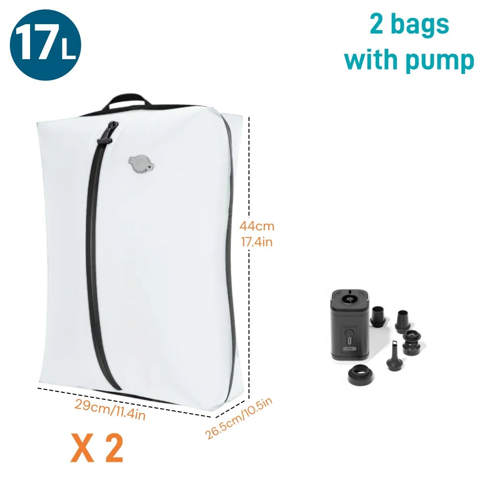 17L Vacuum Storage Bags for Travel, Space Saver Compression Bags for Suitcase, Travel Essentials Packing Bags for Clothes Blanke