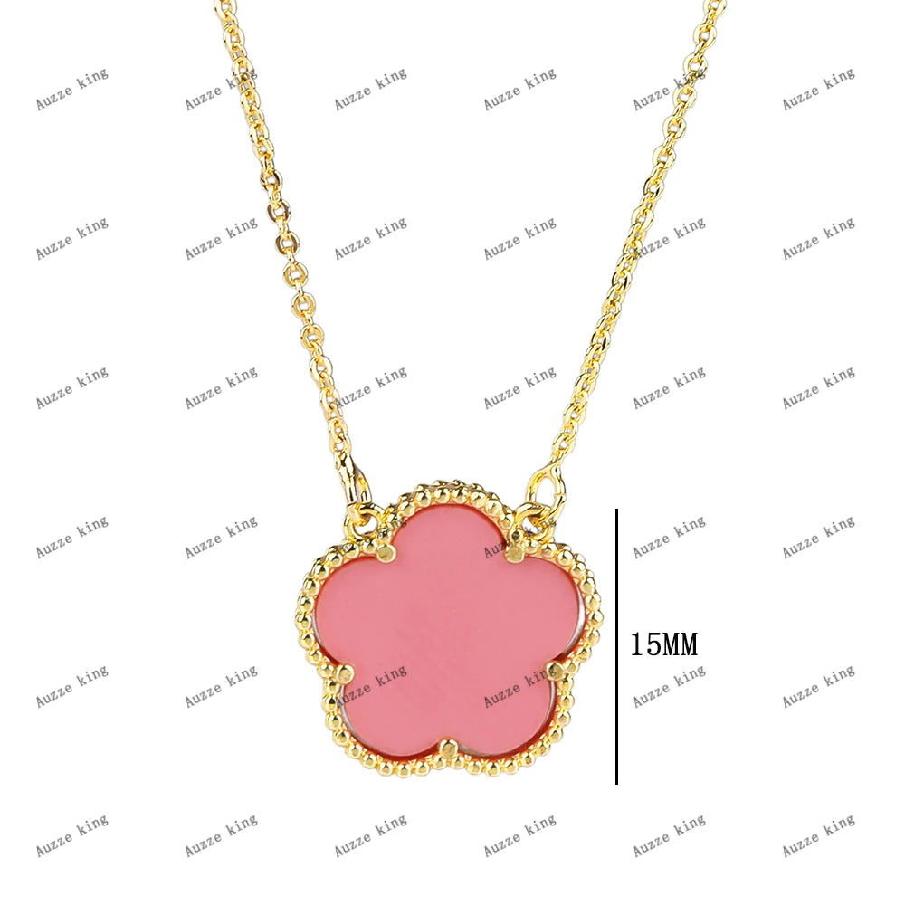 Double Sided Plum Blossom Natural Stone Hot Selling Plant Five Leaf Flower Pendant Necklace Collarbone Chain Woman Clover