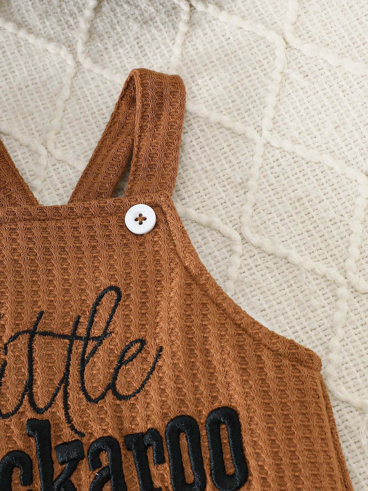 Baby Boy's American Retro Western Two-Piece Set | Tribal Cowboy All-Over Print Romper + "Little Buckaroo" English Waffle Knit Overalls, Cute and Cool, Comfortable Autumn Outfit