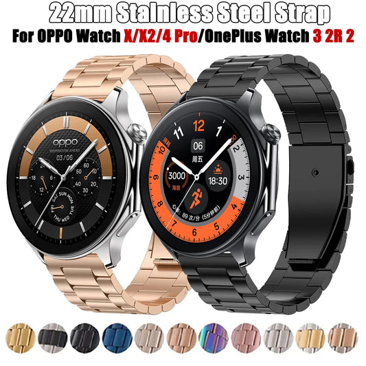 22mm Stianless Steel Watchband For OnePlus Watch 3 2R 2 Folding Buckle Strap For OPPO Watch X X2 OPPO Watch 4 Pro Metal Bracelet