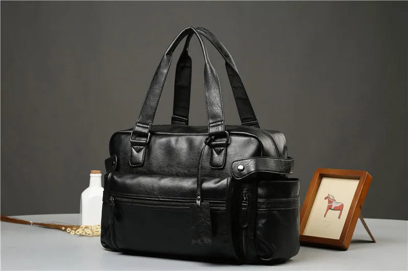 Luxury Crossbody Bags Men Handbag Large Capacity Travel Tote Soft PU Leather Business Men's Crossbody Bag Shoulder Messenger Bag