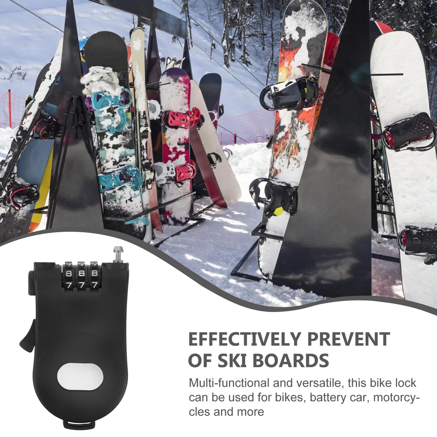 Snowboard Security Lock Ski Board Anti-Theft Lock Scooter Bike Password Locks Retractable Steel Wire Safety Locks
