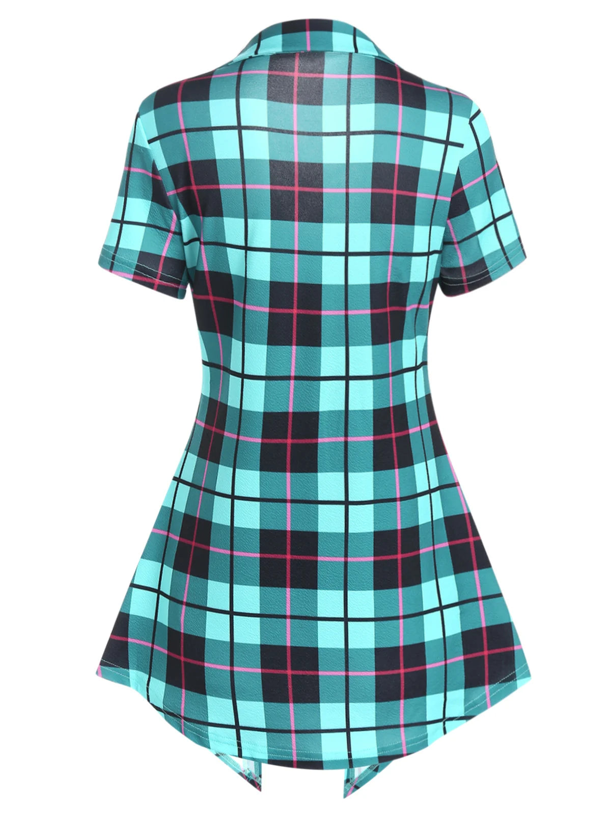 Vintage Plaid Print Crisscross Pointed Hem Faux Twinset T Shirt Women Fashion Casual Retro Combo Twofer 2 In 1 Tees