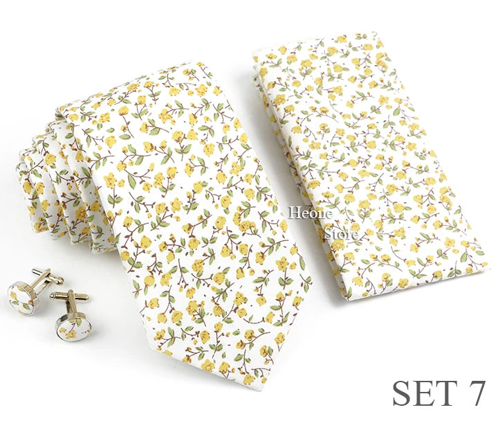 Hot Sell 3PC Chic Elegant Floral Tie Set Pocket Square Cufflinks For Men Women Wedding Party Dinner Suit Tuxedo Accessory Gift