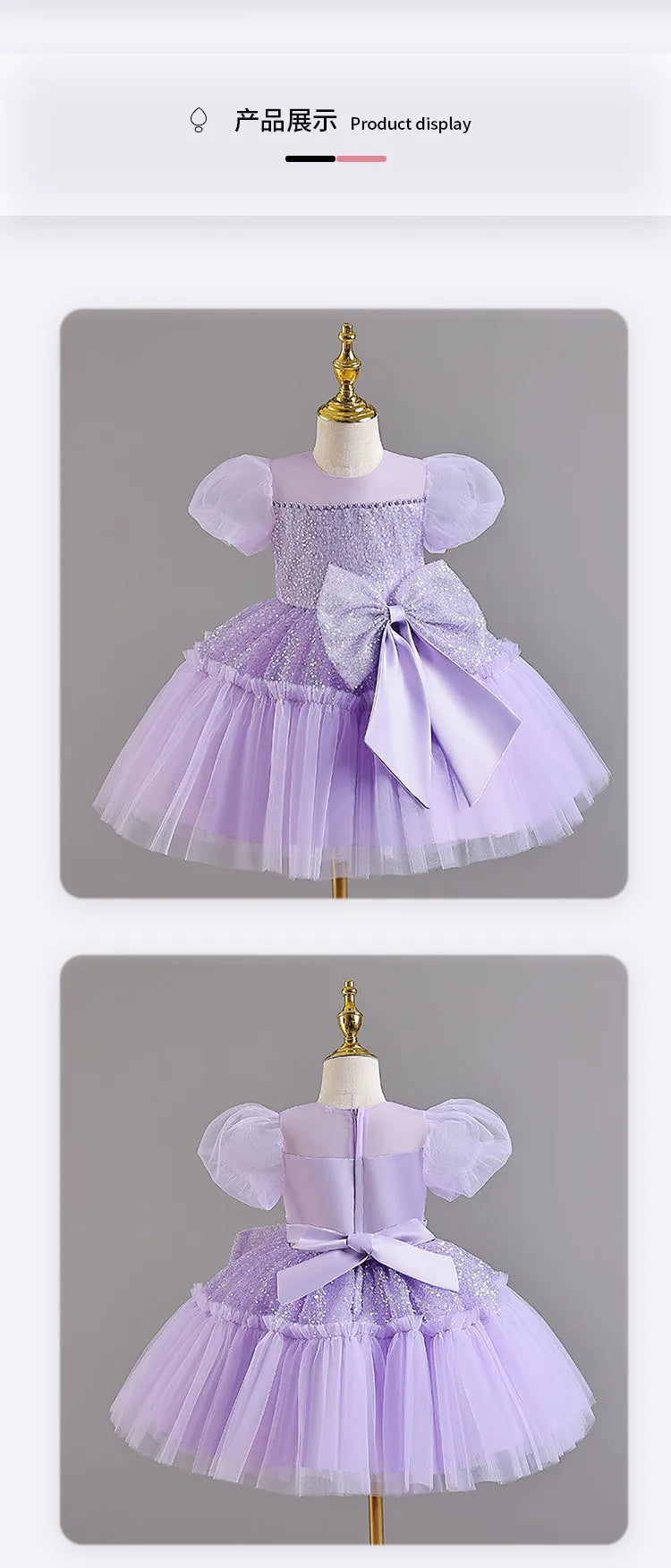 Summer clothing suitable for toddlers mesh large bow baby's first birthday ball dress white baby girl baptism dress