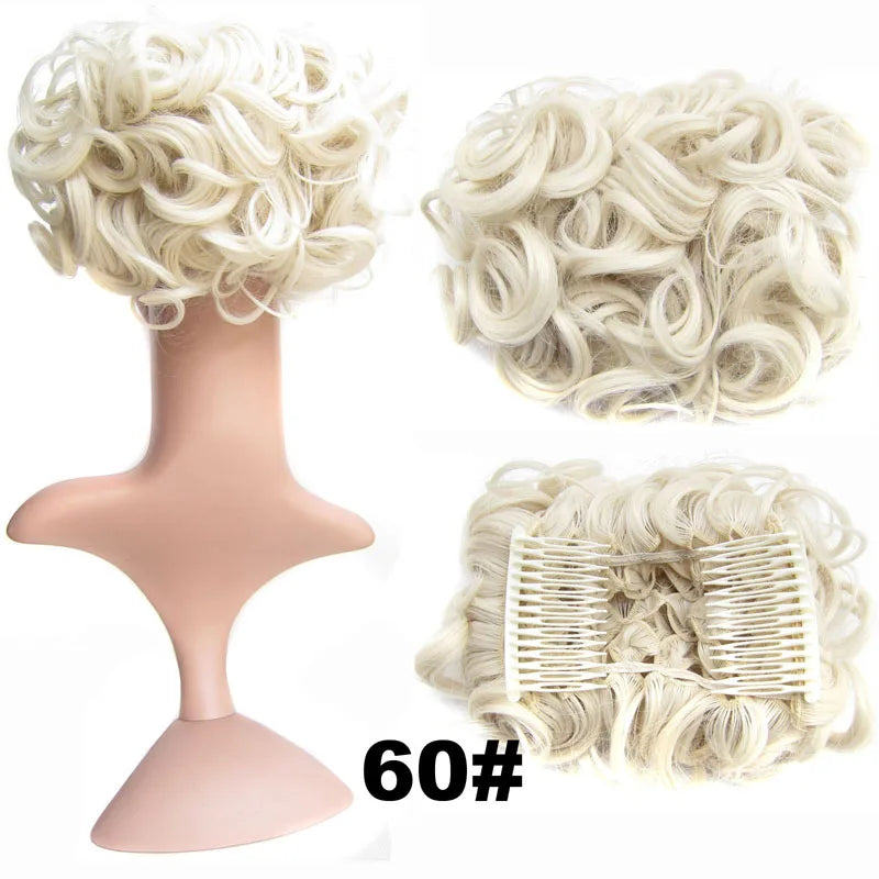 Synthetic Curly Messy Bun With Combs Scrunchie Chignon Dish Hair Bun Extension Clip in Hair Bun Hairpiece for Women Girls