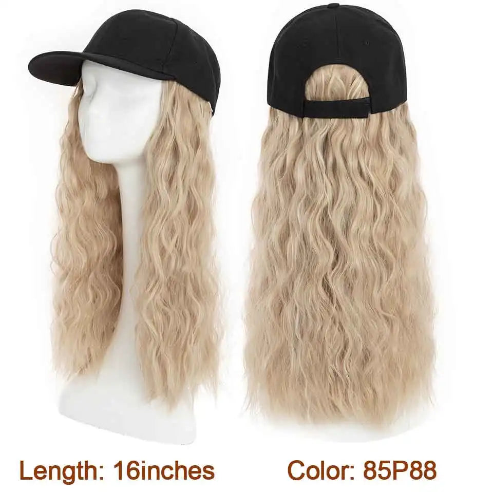 Hat Wig for Women 8''16''Wave Baseball Cap Wig with Curly Hair Extensions Wig Synthetic Wave Wig Hat Adjustable Baseball Hat Wig