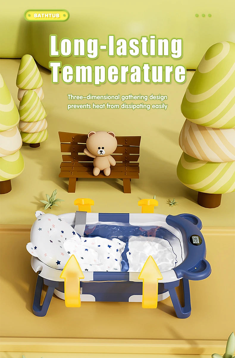 Foldable Baby Bathtub Travel Portable Toddler Bathtub Newborn to Toddler Bath Center Shower Bathtub with Temperature Sensing