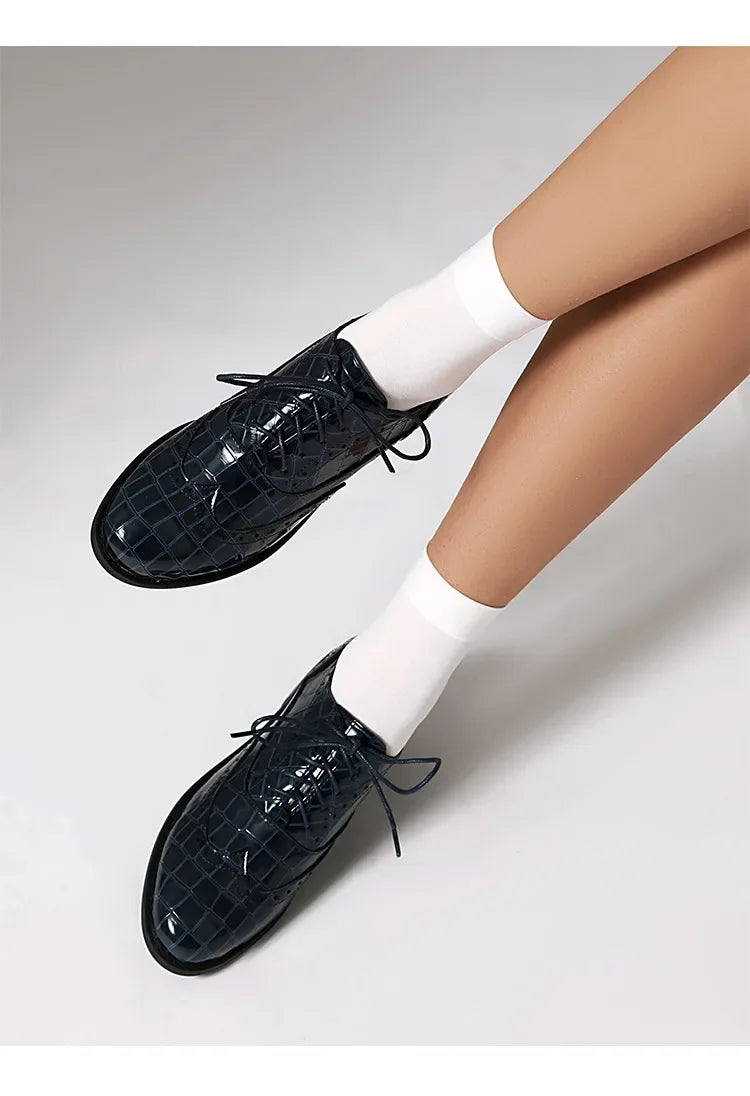 2025 Women Shoes Spring New Fashion Round Toe Lace Up Retro Single Shoe for Office Party Walk Thick Low Heeled big Size 48 775-1