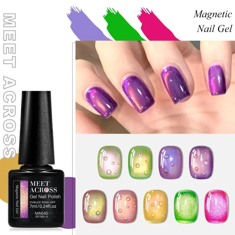12Pcs/Set Fluorescent Cat Magnetic Nail Gel Polish Guava Green Neon Color With Magnetic Stick Semi-Permanent UV Gel Nail Art Kit