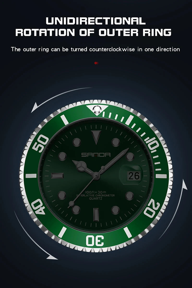 SANDA 2025Top Brand Luxury Fashion Men's Watches 30M Luminous Waterproof Quartz Wristwatch For Male Clock Calendar Relogio