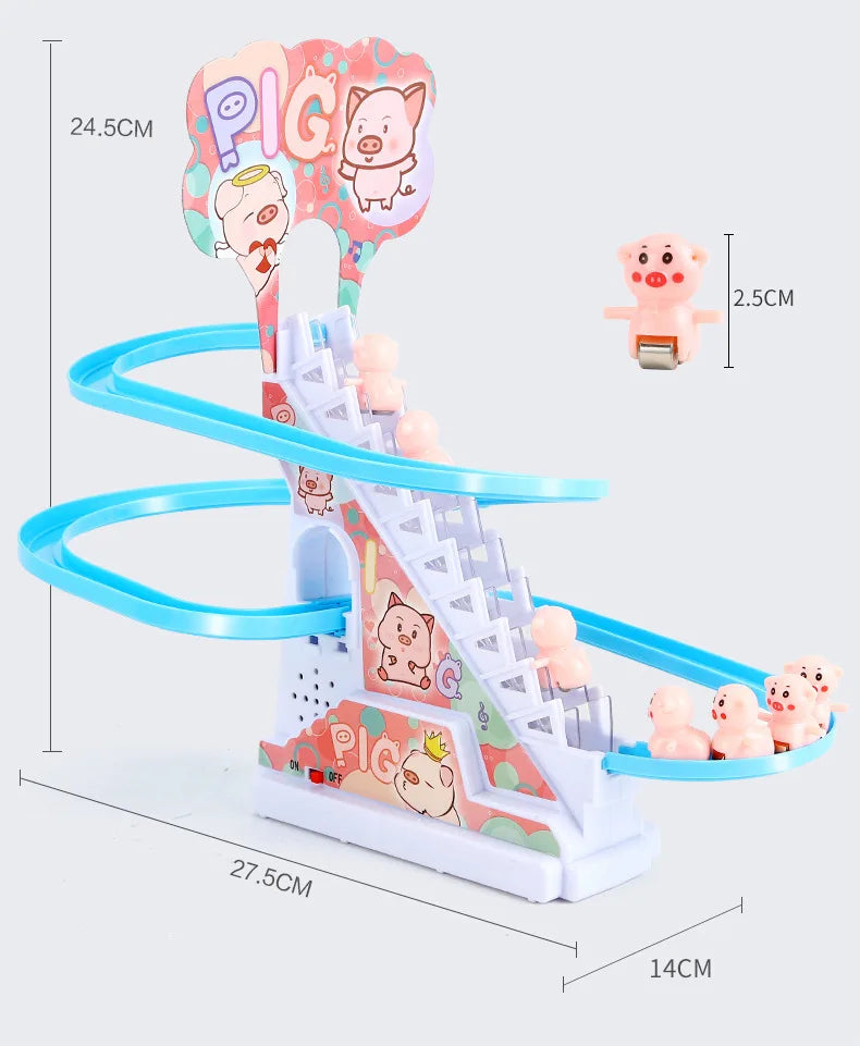 Electric Duck Track Rail Racing Slide Piggy Climbing Stairs Baby Toy LED Lights Musical Slide Roller Coaster Toys for Gift