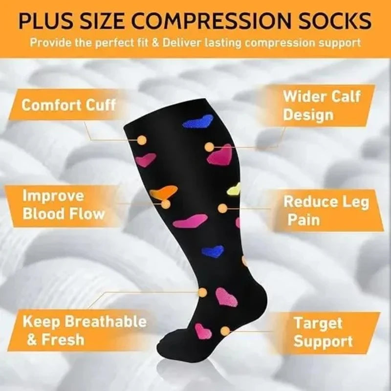 Plus Size Compression Socks for Women Men 20-30 MmHg Wide Calf Extra Large Knee High Flight Sock for Circulation Support 2XL-4XL