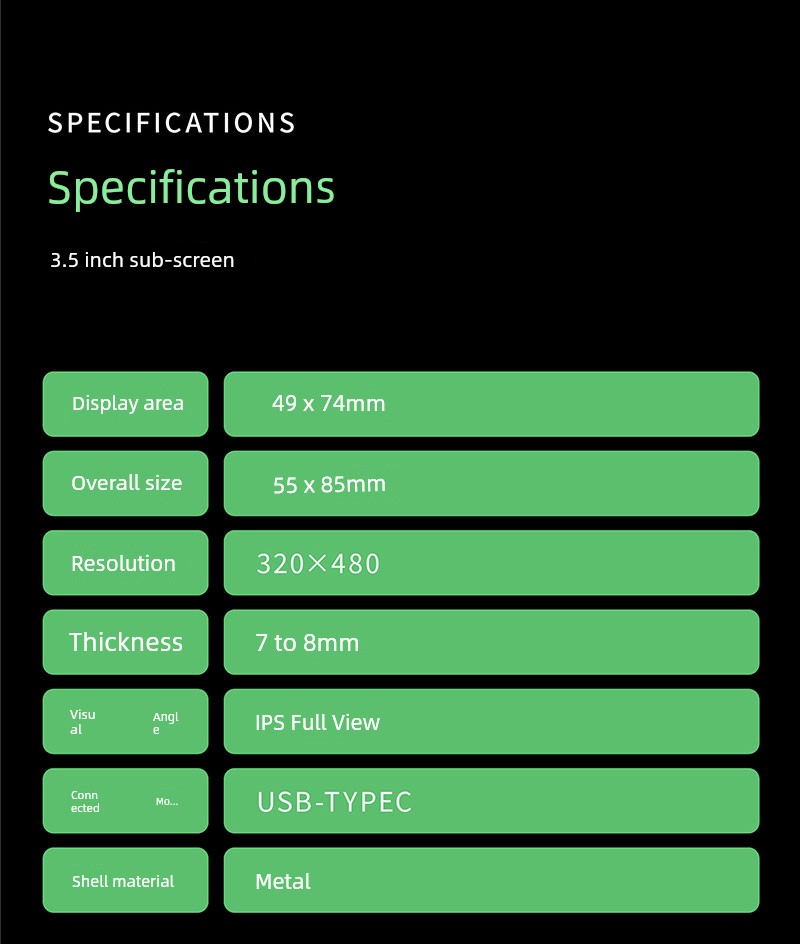 3.5-Inch Computer Status Monitoring Sub-Screen IPs Full View 60fps 480 * 320usb-C Chassis Aida64 Free