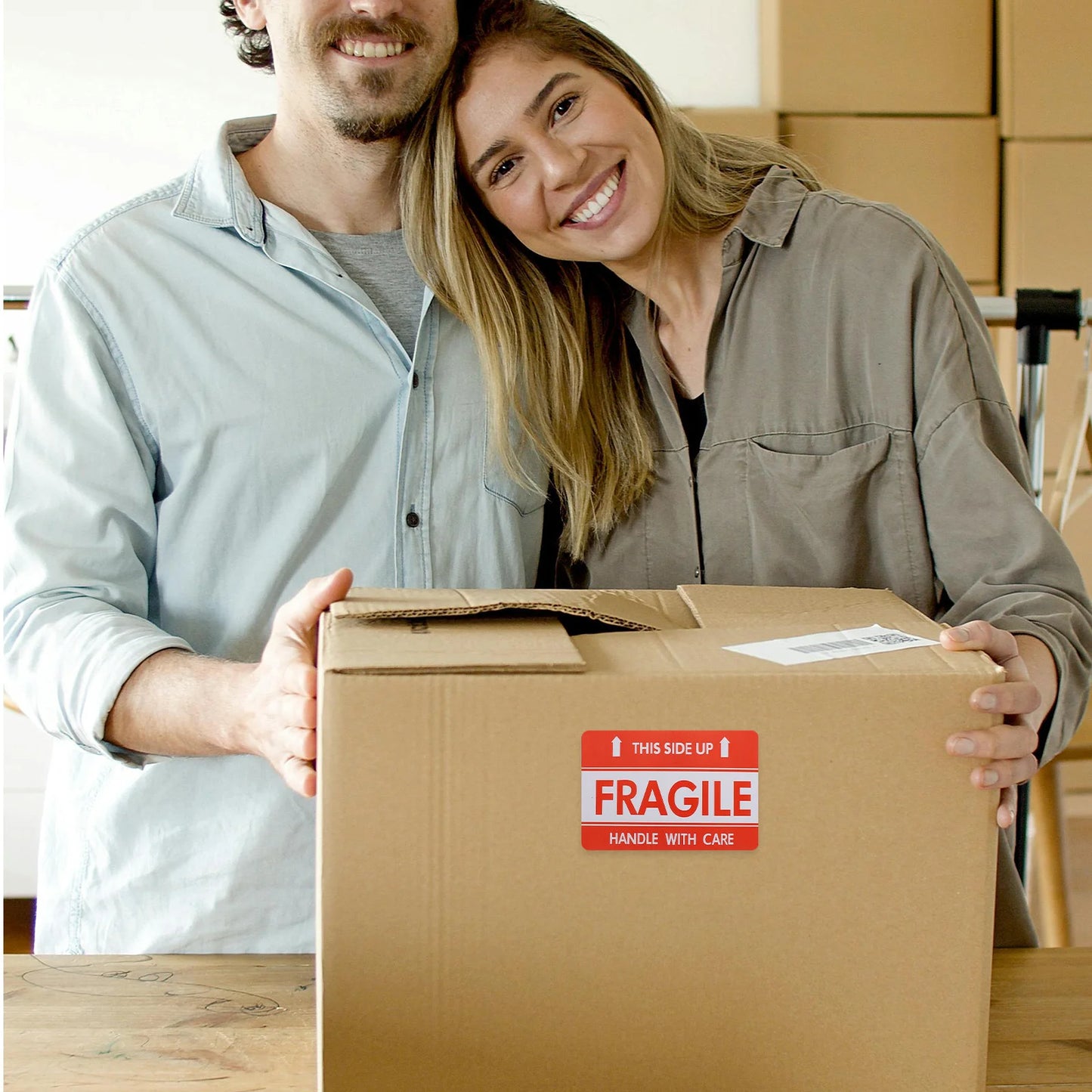 1 Roll Red Fragile Stickers High Visibility Strong Adhesion Easy Peel For Logistics Warehousing Moving Shipping Supplies Small