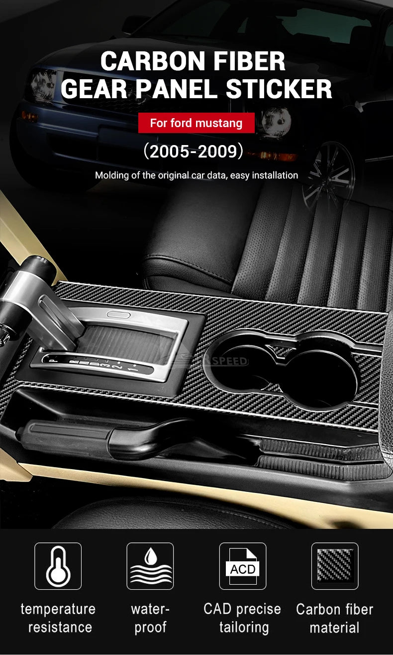 Real Soft Carbon Fiber Sticker For Ford Mustang 2005 2006 2007 2008 2009 Accessories Interior Trim Car Gear Shift Panel Cover