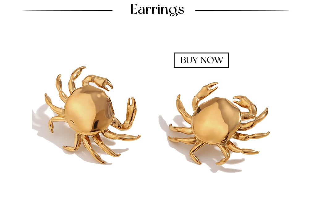 MamacitaSlay 2025 New Design Stainless Steel Crab Pendant Necklace Earrings 2PCS Holiday Party Waterproof Jewelry Set Women