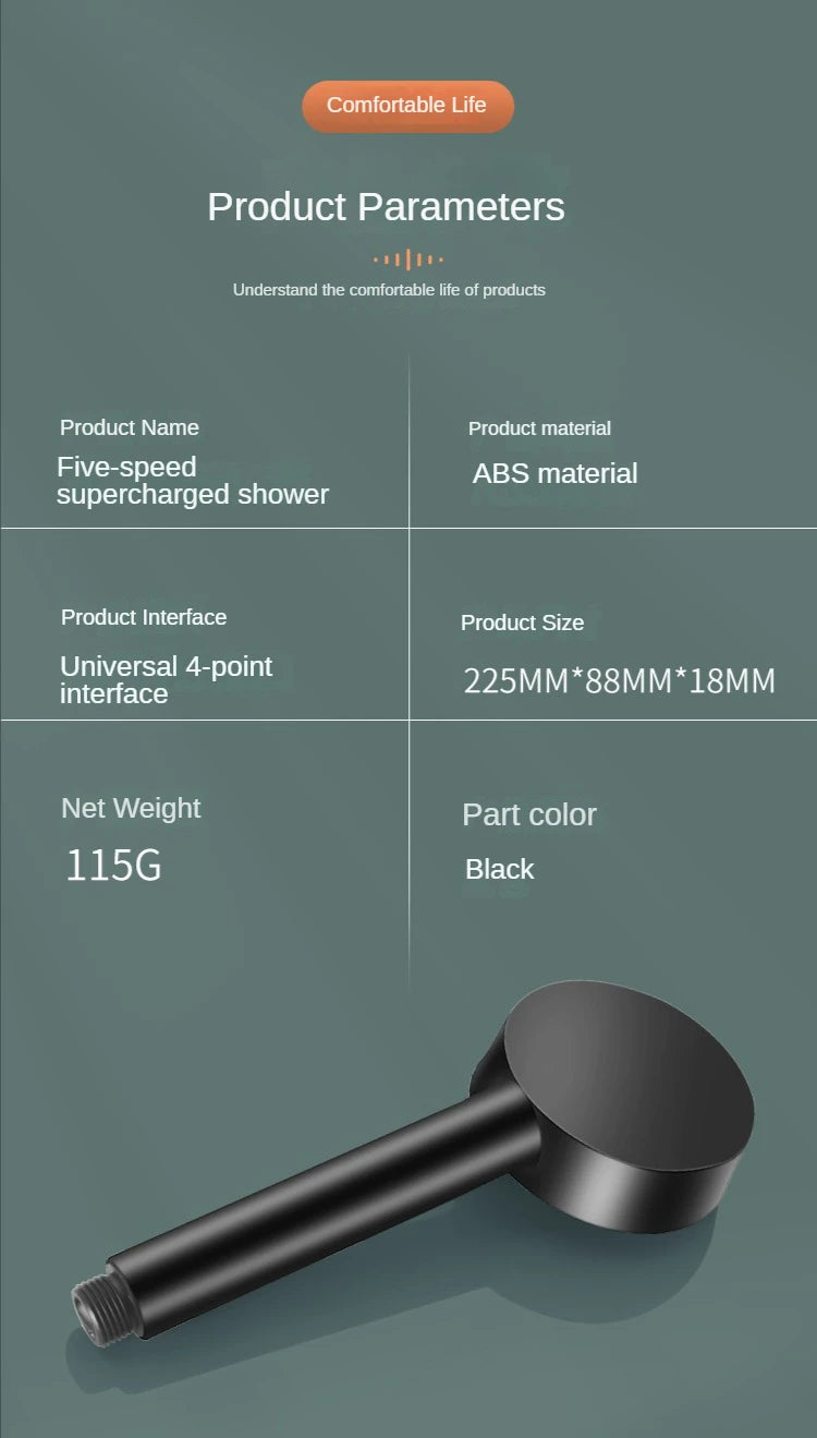 Turbo Bathroom Shower Head Strong Current Shower Heads High Pressure Powerful Rain Shower Head 5 Modes Universal Shower Head Set