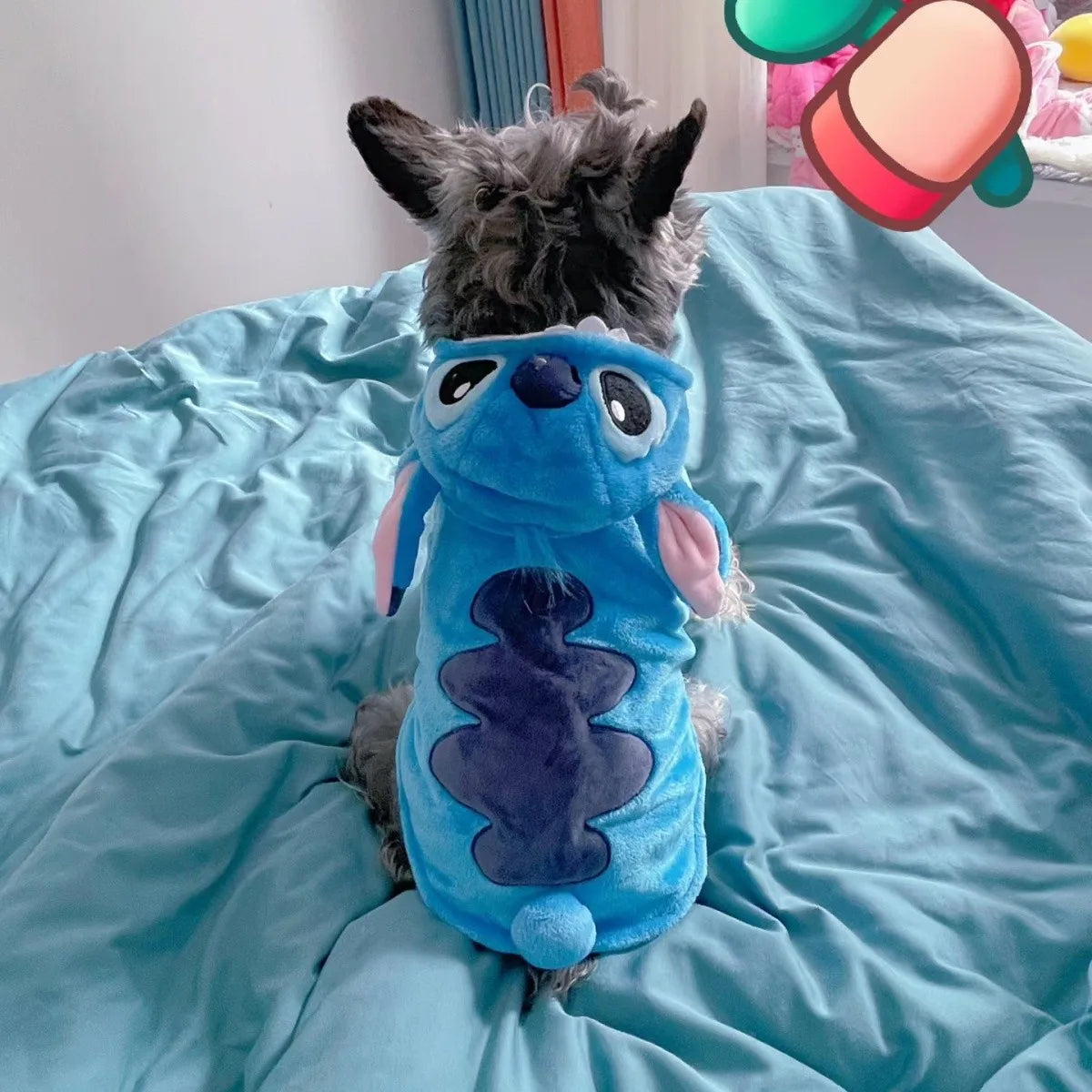 Anime Cartoon Cute Lilo Stitch Pet Costume Cat Dog Transform Plush Lined Snap Jacket Four-Legged Clothes Surprise Gift for Fans