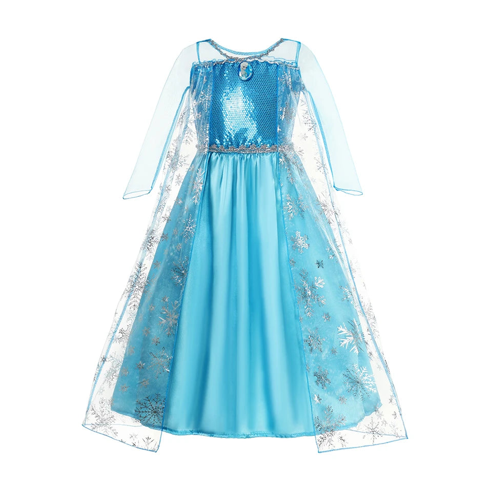 Halloween Birthday Carnival Princess Costume Dress Elsa Anna Snow White Aurora Moana Rapunzel Mermaid Belle for Girls 2-8Y