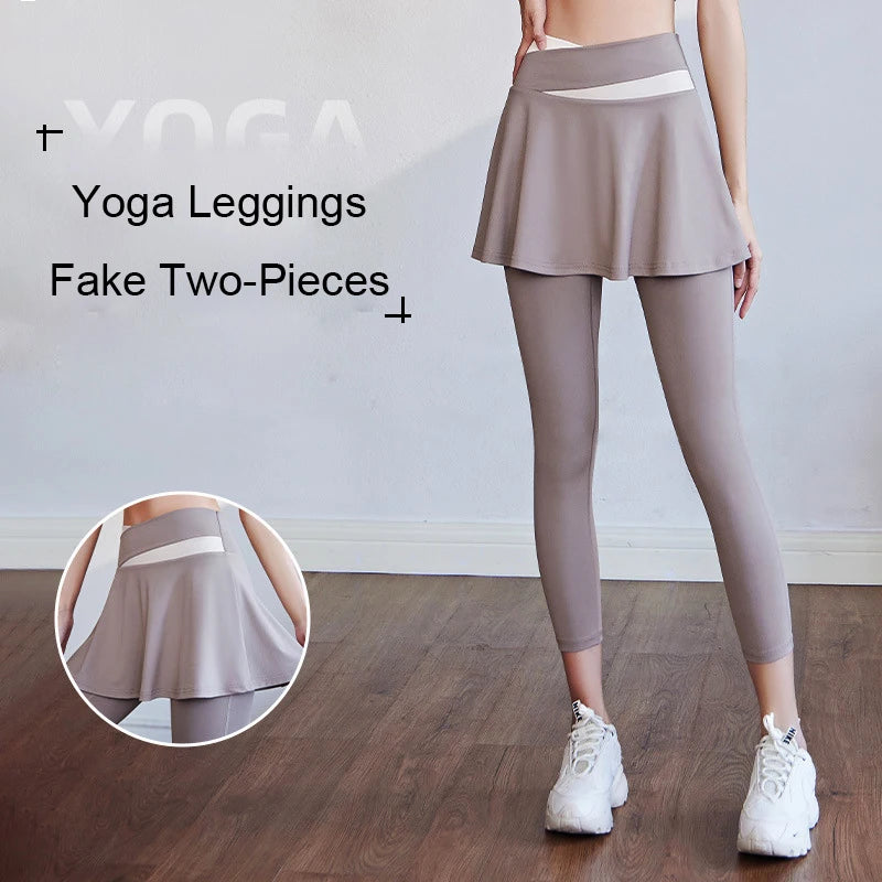 Aiithuug Tennis Skorts Cross-waist Skirted Legging Yoga Legging with Skirts Tennis Leggings Soft Stretchy Tennis Dresses Running