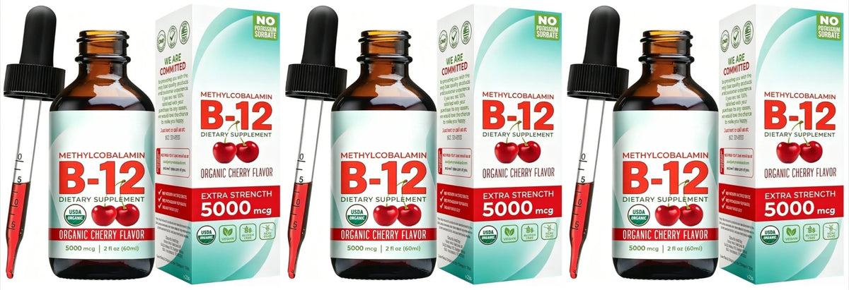 Methylcobalamin B12 5000mcg Daily Energy Vitality Support Organic Cherry Flavor Liquid Drops 60ml