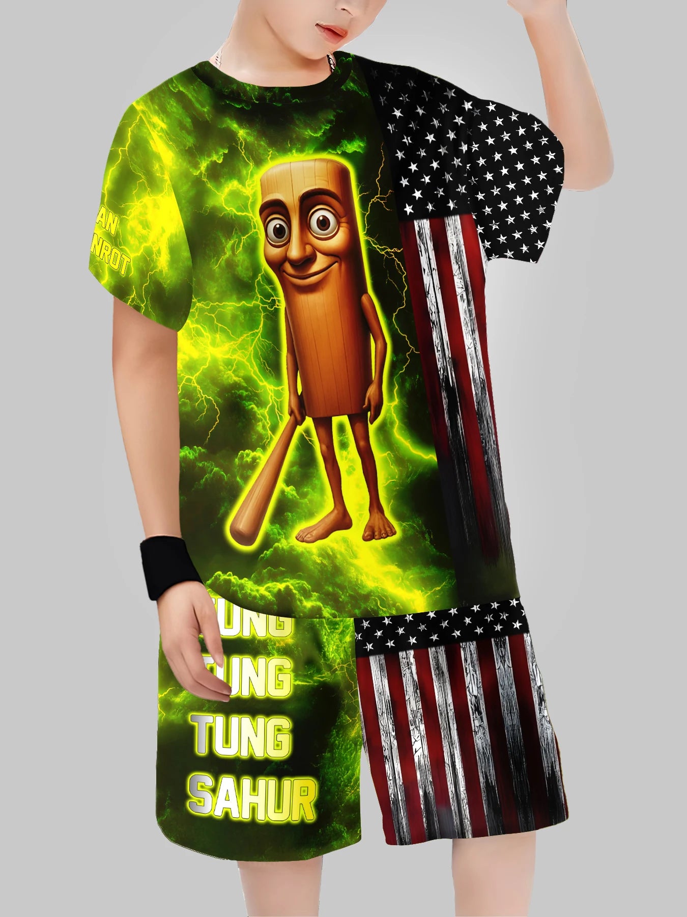 Fashion AI Games TungTungTung Sahur Design T-shirt+Shorts Summer Clothing Set Sports Suit T-Shirt & Pants Baby Outfits