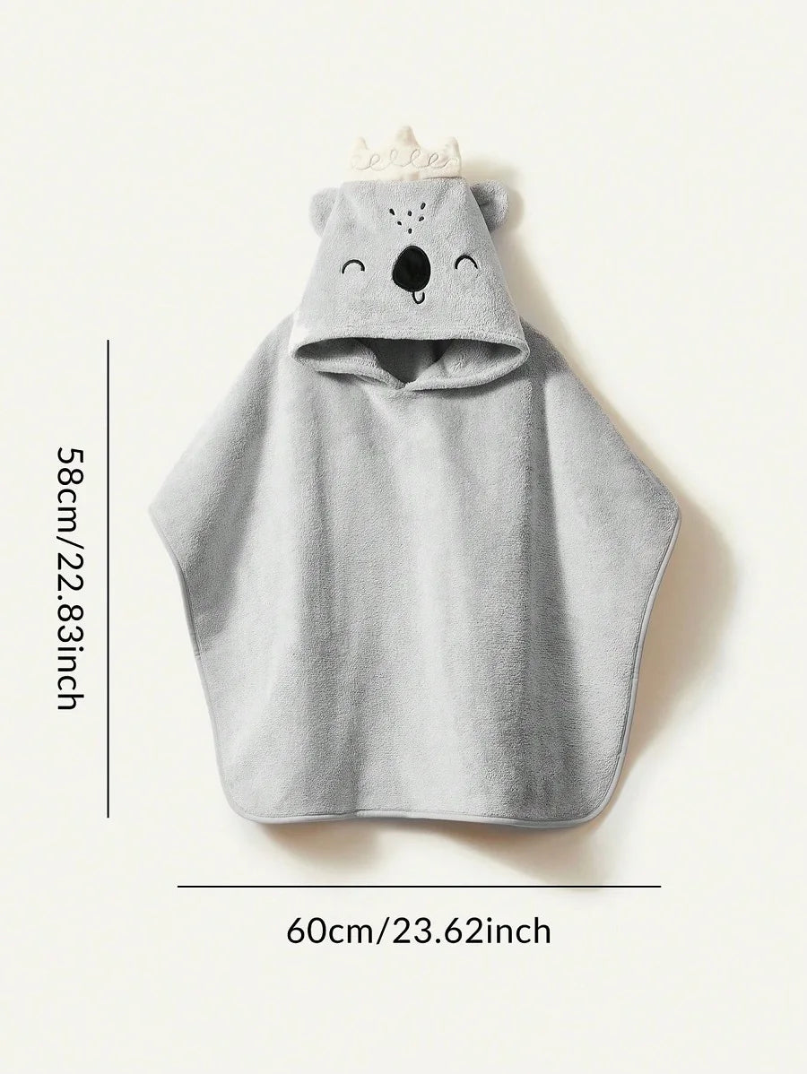 1pc Gray Highly Absorbent Hooded Baby Bath Towel With Koala Design, For Bathroom Use