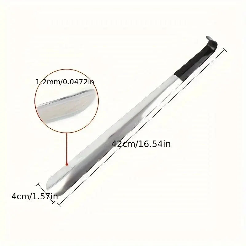 1pc 16.5-inch Stainless Steel Pair Shoehorn With A Black Handle Makes It Easy To Wear Shoes Without Bending Over