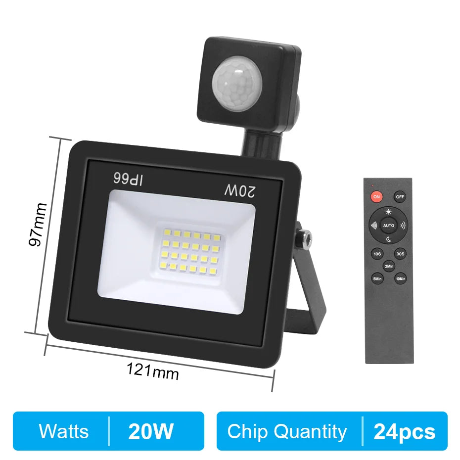 Outdoor LED Floodlight PIR Sensor 10W 20W 30W 50W 100W Cold White IP66 AC220V Garden/Street Reflector Spotlight with IR Remote